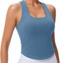 MAGCOMSEN Women's Crop Workout Tank Tops with Built in Bra Fitted Racerback Sleeveless Yoga Shirts Camisole (Blue, M)
