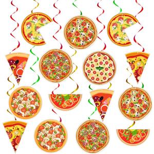 Teling 48 Pcs Pizza Party Hanging Swirls Decorations, Turtle Pizza Ceiling Streamers for Thanksgiving Day, Birthday Festival, Italian Theme Decor, Family Gathering and Classroom Party Supplies