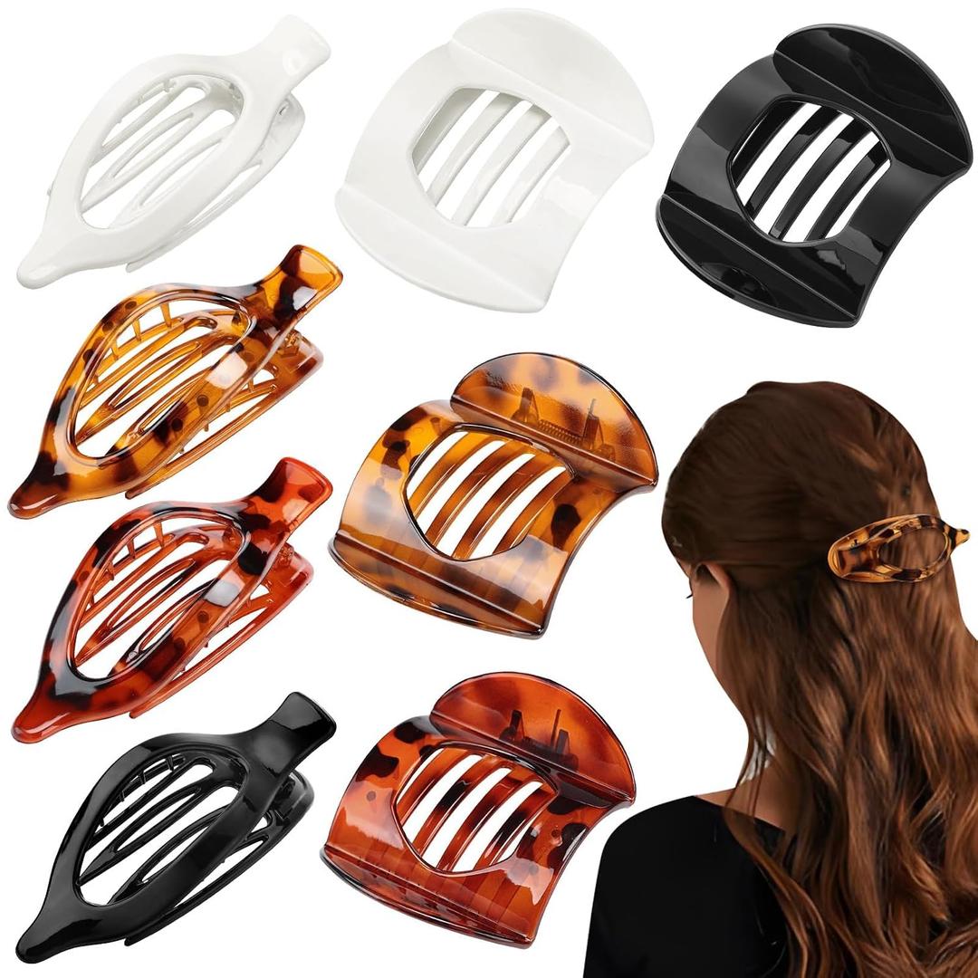 8 Pcs Large Flat Claw Clips for Women, 2 Styles French Flat Hair Clips for Women, Strong Hold Hair Claw Clips for Thick Thin Hair (Black White)