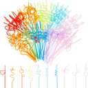 BLUE PANDA Loopy Crazy Plastic Straws for Kid's Birthday Party, Classroom Celebration, Pack of 100 - Disposable Straws