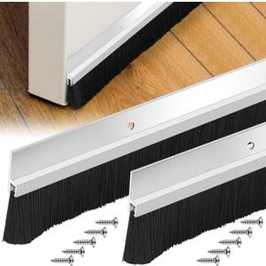 Gisafai 2 Pcs Aluminum Door Sweep with Soft PP Brush 8 Screws Long Bottom Sweep Door Brush for Exterior Home Garage Threshold Seal (36 Inches,Natural)