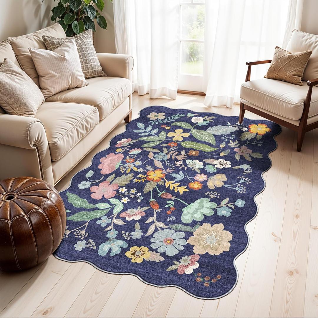 Washable 3x5 Entryway Area Rugs: Ultra Soft Low Pile Carpet for Kitchen Nursery Indoor Light-Weight Doormat Anti-Slip Thin Water-Resistant Rug for Living Room Bedroom Small Floor Mat(3x5,Purple)