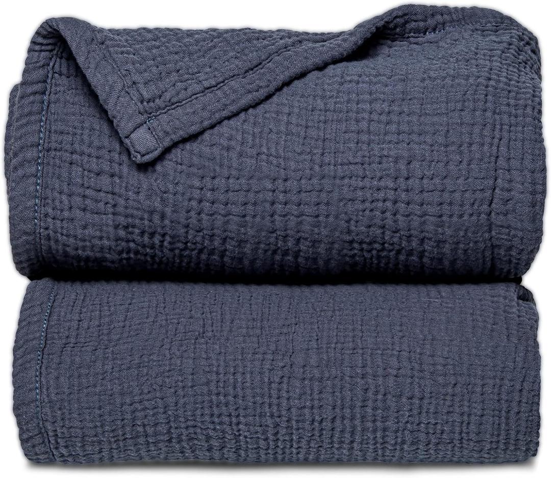 Lulu moon Muslin Quilt Blanket, Crib Blanket for Baby and Toddler,47x47 Inches( M-Blue)