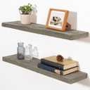Fun Memories Floating Shelves for Wall Decor, 30"x8" Rustic Reclaimed Wood Shelves, Heavy-Duty Wall Mounted Shelves with Invisible Brackets, Set of 2for Living Room, Bedroom, Kitchen, Grey Finish (Flat Edge, 30"L, 2Packs)