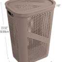 Mind Reader 60L Slim Laundry Hamper, Clothes Basket, Lid, Ventilated, Plastic, Set of 2, Tan