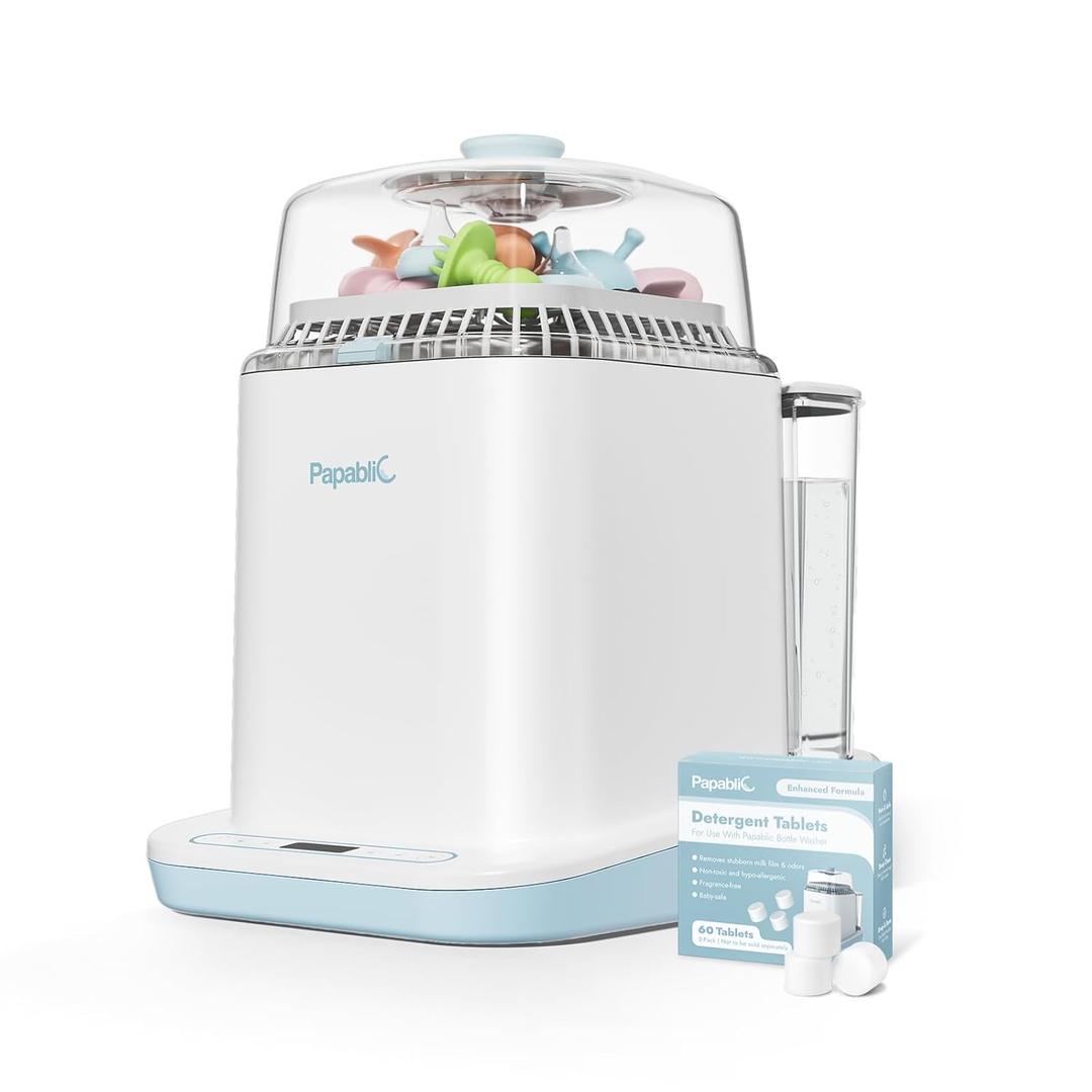 Papablic Bottle Washer Pro, Bottle Washer & Sterilizer & Dryer, 4-in-1 Sanitizer for Bottles, Pump Parts, C-Section& Baby Essentials - Quick & Clean with 60 Detergent Tablets (White)