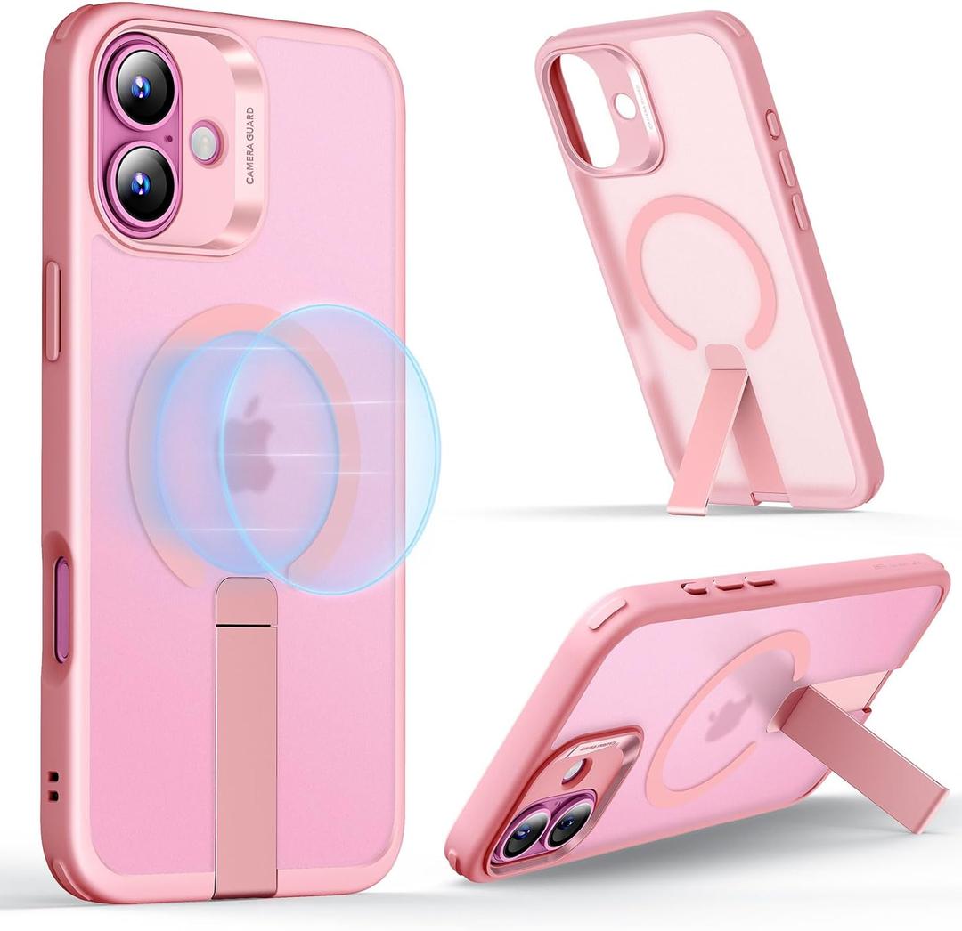 ESR for iPhone 16 Case with Stand, Compatible with MagSafe, Magnetic Kickstand Case for iPhone 16, Military-Grade Protection Shockproof Case, Boost Series, Frosted Pink