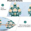 Coastal Indoor Outdoor Lumbar Pillow Cover ONLY, 12"x20" Water Repellent for Couch, Patio, Backyard, Baby Blue Orange Floral with Piping