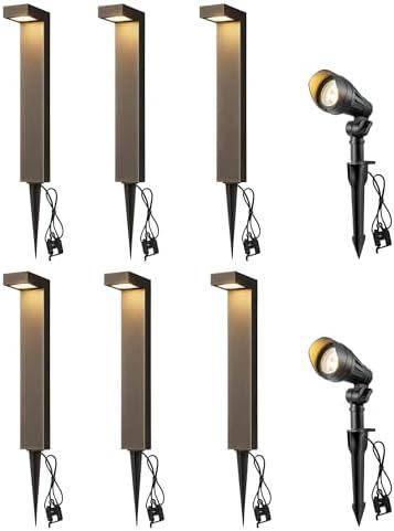 EDISHINE Low Voltage Landscape Lights Kit, 3.2W LED Pathway Lights & 3.2W 240LM Spotlight, 12V Outdoor Landscape Lighting with Connectors, Aluminum Waterproof for Walkway Yard Garden Path