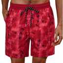 BEAUDRM Men's Swim Trunks Tie Dye Hawaiian Beach Swim Shorts Drawstring Waist Board Shorts S