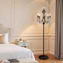 Modern 5-Light Crystal Floor Lamp with Black Finish, Dimmable, 65" Tall, Foot-Operated Switch, E12 Candelabra Base for Bedroom, Dining Room, Living Room