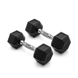 CAP Barbell 10 LB Rubber Coated Hex Dumbbell Hand Weight  Pair | Chrome Handle