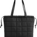 Navaris Puffer Tote Bag, Black - Women's Quilted Laptop Bag - Lightweight Large Capacity Totes with Inner Zipper Pocket