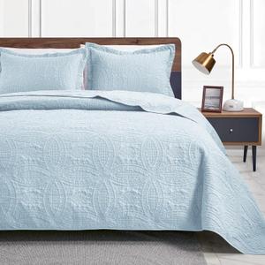 Love's cabin Twin Quilt Set Spa-Blue Bedspreads - Soft Bed Summer Quilt Lightweight Microfiber Bedspread- Modern Style Coin Pattern Coverlet for All Season - 2 Piece (1 Quilt, 1 Pillow Sham) (Twin (68"x86"), Coin Pattern Spa-blue)