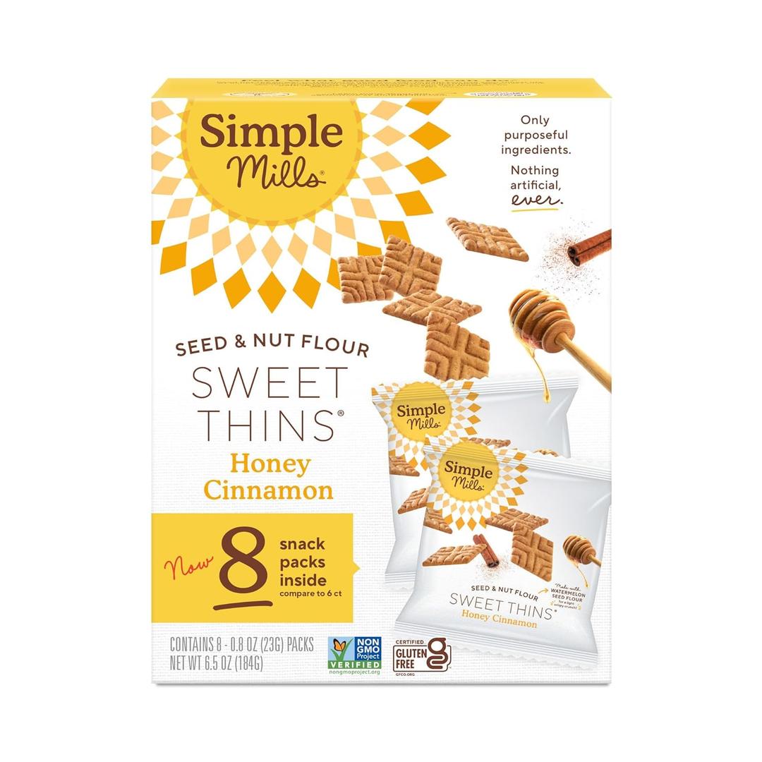 Simple Mills Snack Packs Honey Cinnamon Seed & Nut Flour Sweet Thins, Paleo Friendly & Delicious Sweet Thin Cookies, Good for Snacks, Nutrient Dense, 8 Pack (6.5 oz Pack of 1) (BBD: 01/09/2025)