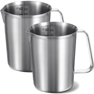 2 Pcs Stainless Steel Measuring Cup with Handle and Pour Lip, Metal Pitcher with Oz and ML marking, 16OZ/500ML), Heavy-Duty Pitcher