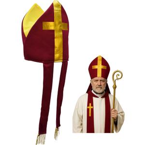 Nicky Bigs Novelties Adult Bishop Hat - Cardinal Priest Pope Hats - Saint Mitre Halloween Costume Accessory (Burgundy/Gold)
