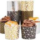 Paquete de 50 envoltorios para magdalenas, taza de papel para hornear magdalenas para fiesta de cumpleaos, color dorado y plateado