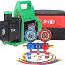 PB Motor Tech Vacuum Pump & Gauge Set - 4.5 CFM Pump w/Aluminum Manifold Gauge, Quick Couplers, 410 Adapter, Can Tap Tool & Carrying Tote, for R134A, R410A, R22, R404A Refrigerants & A/C Maintenance