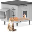 Indestructible Heated Cat House for Outside Cats Winter,Weatherproof & Insulated & Elevated Feral Cat House with Escape Door, Outdoor Indoor Cat Shelter for Stray Barn Cat 17.7×17.7×17.5
