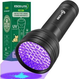ESCO LITE UV Flashlight Black Light, 51 LED 395 nM Ultraviolet Blacklight Detector for Dog Urine, Pet Stains and Bed Bug