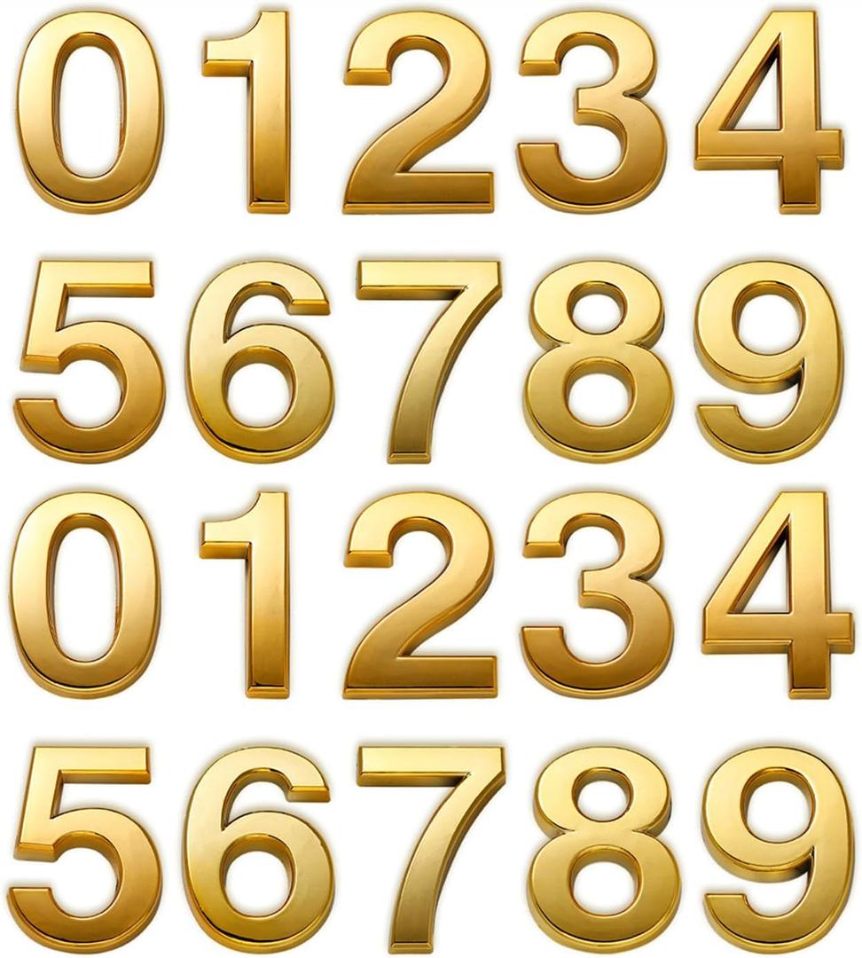 Mailbox Numbers Gold, 2 Inch Address Sign Number Stickers for House Doors, Hotel Apartment Office Room, Business Decorate Project, Pack of 2 Sets.