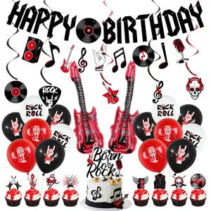 Crenics Rock and Roll Birthday Party Decorations - Happy Birthday Banner, Hanging Swirls, Cake Toppers and Balloons for Music Rock & Roll Party Supplies Crenics Rock and Roll Birthday Party Decorations - Happy Birthday Banner, Hanging Swirls, Cake Toppers and Balloons for Music Rock & Roll Party Supplies