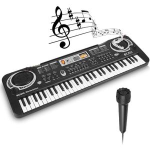 Multifunctional Kids' 61-Key Electronic Music Keyboard with Microphone: A Beginner's Delight, 16 Tones, 10 Rhythms, 6 Demos, Recording Feature - Gift for 3+ Year Olds