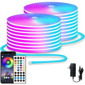 segrass 100ft LED neon Lights with Remote APP Control IP65 Waterproof Flexible Neon LED Strip Lights 24v RGB LED neon Rope Lights for Bedroom Room Outdoors Decor2 Rolls of 50ft