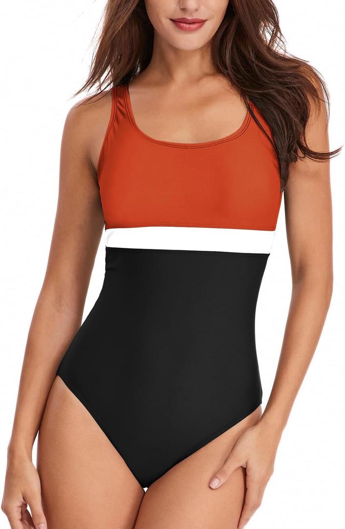 Women's One Piece Swimsuits Athletic Modest Sport Bathing Suits Scoop Neck U Back Training Racing Swimwear (XL)