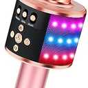 BONAOK Karaoke Microphone for Kids & Adults - Bluetooth Singing Mic with Disco Lights, Echo Effect, Built-in Speaker Portable for Party Travel Gifts,Multipurpose Condenser Microphone Q78(Rose Gold)
