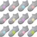 Comfoex 12 Pairs Girls Socks Ankle Athletic low cut Socks With Cushioned Sole For Little Big Kids,Size: 7-10 Years