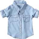 Fashion Kids Toddler Baby Boy Girl Adjustable Sleeve Button Down Denim Shirt Tops Blouse 120