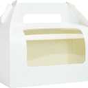 WholeMy 30 Pack 9x6x6 Large Gable Gift Boxes White Party Treat Boxes with Window Disposable Lunch Box Togo for Treats Meals Cookies Favors Goodies Gifting Baked foods
