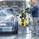 5000PSI PowerWasher with 4 Quick Connect Nozzles, Foam Cannon for Car, Lane, Patio Cleaning, Hydro Jet Pressure Hose Water Wand for Gutter Patio Car Garden Window, Yellow