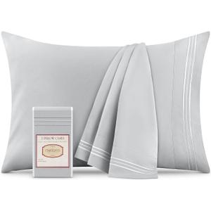 Mellanni Pillow Cases - Luxury, Extra Soft, Cooling Pillow Covers - 2 PC Iconic Collection Pillowcases - Envelope Closure (Standard/Queen 20" x 30", Light Gray)