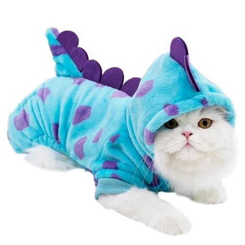 Anelekor Dinosaur Dog Clothes for Small Dogs - Fleece Winter Puppy Hoodies with Leash Ring, Cat Coat, Funny Dinosaur Costume for Christmas, Halloween (Blue, Small)