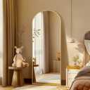 56"X18" Arched Full Length Mirror, Gold Floor Mirror with Stand Hanging or Leaning Against Wall, Tempered Glass Full Body Mirror for Bedroom Living Room, Aluminum Alloy Frame