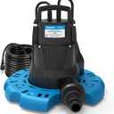 Acquaer 1/ 4 HP Automatic Swimming Pool Cover Pump, 2250 GPH Submersible Sump Pump with 3/ 4” Check Valve Adapter & 25ft Power Cord, Water Removal for Pool, Hot Tubs, Rooftops, Water Beds and more