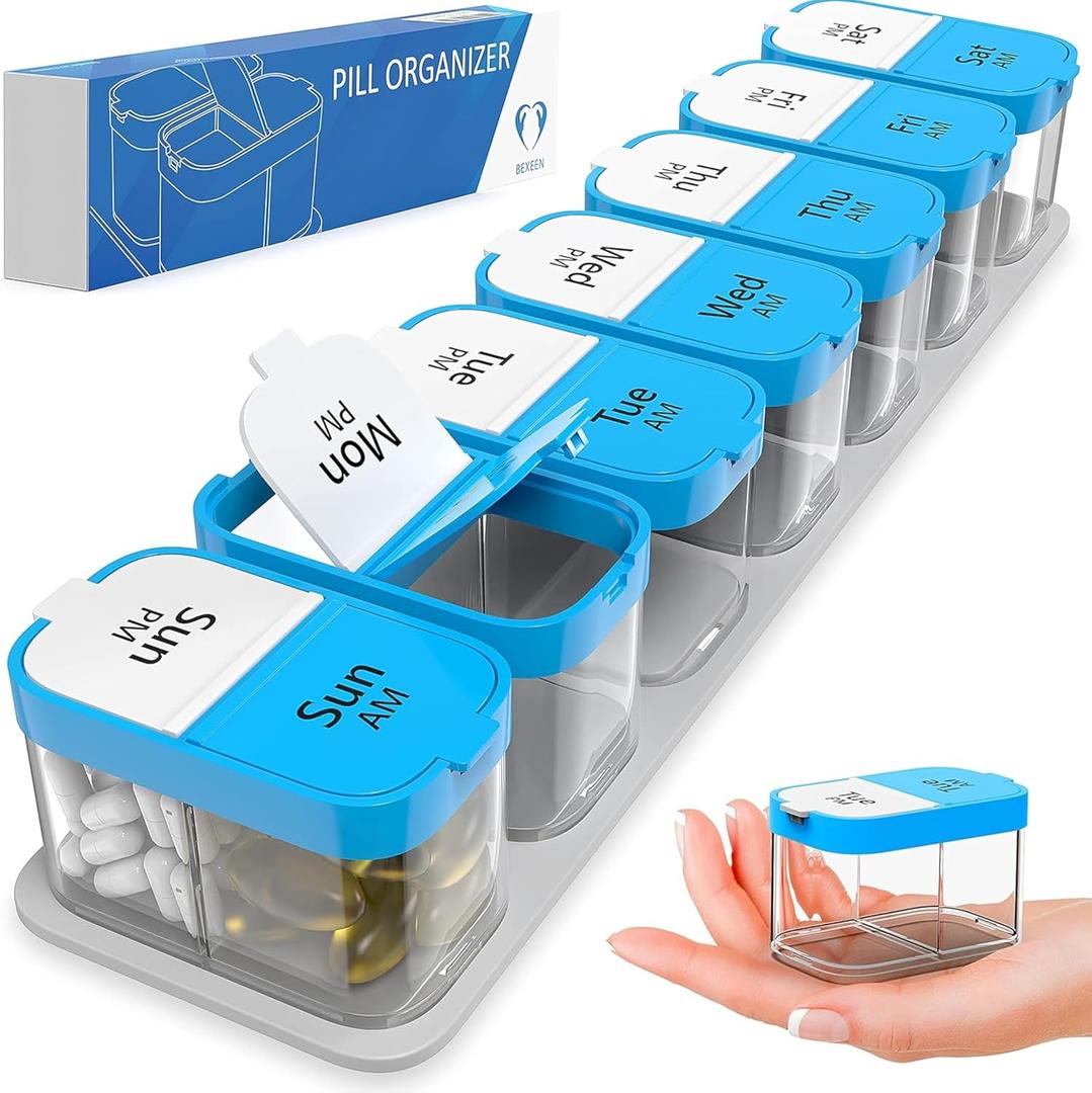 Extra Large Pill Organizer – Weekly Pill Box 7 Day AM PM for Big Vitamins & Supplements, Large Capacity Medication Dispenser with 7 Detachable Compartments, XL Pill Organizer 2 Times a Day