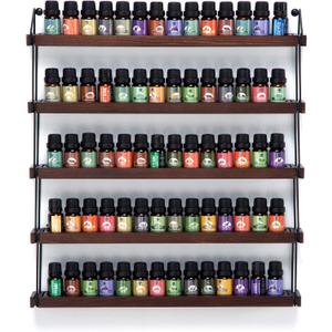 J JACKCUBE DESIGN Essential Oils Display Shelves Wall Mount Black Metal and Wood, Nail Polish Paint Holder Rack Organizer Holds 70 Bottles (5 Tier) : MK482A