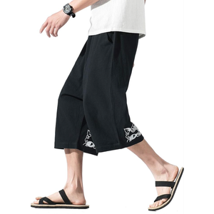 DOSLAVIDA Men's Linen Harem Capri Pants Loose Fit Yoga Beach Shorts Elastic Waist Wide Leg Baggy Cropped Trousers S
