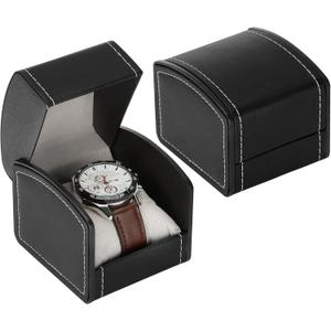 Luxury Single Watch Gift Box with Removable Pillow, PU Leather Single Watch Case Wristwatch Jewelry Storage Display Holder Cases for Men and Women (Black)