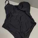 Women's One Piece Bathing Suit Swimsuit, Low Back, Medium High Leg Cut, Medium Cheeky Bottom Coverage (Black, L)