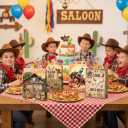 JOYGATHER 24 Pcs Cowboy Party Favors Bags with Handles, Western Wild West Goodie Gift Candy Kraft Paper Bags with 4 Different Types for Birthday Party Supplies Baby Shower Decorations