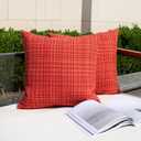 Kevin Textile Pack of 2 Decorative Outdoor Waterproof Throw Pillow Covers Stripe Square Pillowcases Modern Cushion Cases for Patio Couch Bench 18 x 18 Inch Red