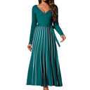 Zoifada Womens 2025 Spring Autumn V Neck Wrap Dress Long Sleeve Tie Waist Ribbed Knit High Waist A Line Casual Midi Dress Grey