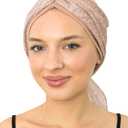 CAPLORD Chemo Headwrap for Women Turban Headwear for Cancer Patients Skull Cap Hair Loss Cover Lightweight Head Covering Hat (One Size, Beige Texture)