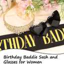 BIRTHDAY BADDIE Sash and Crown & Glasses Set for Women Girls, Birthday Girl Sash, Birthday Tiara Crown Birth day Decorations for Women Party Supplies Outfits Accessories