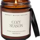 Sweet Water Decor Cozy Season Soy Candles - Fall Candles with Woods, Warm Spice, and Citrus Scent for Home Decor - Soy Candle with 40 Hours Burn Time - 9Oz Black Lid Amber Jar Candles Fall Scents (Tan Label)